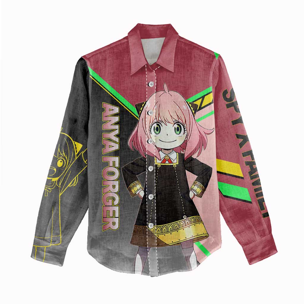Anya Forger Spy x Family Pink and Black Theme Women Casual Shirt with Cheerful Pose and Cartoon Style Accents - The Mazicc