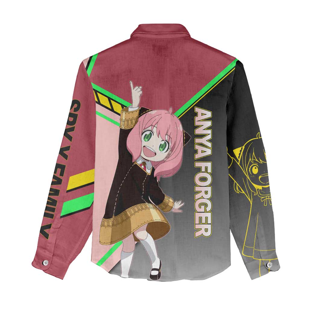Anya Forger Spy x Family Pink and Black Theme Women Casual Shirt with Cheerful Pose and Cartoon Style Accents - The Mazicc