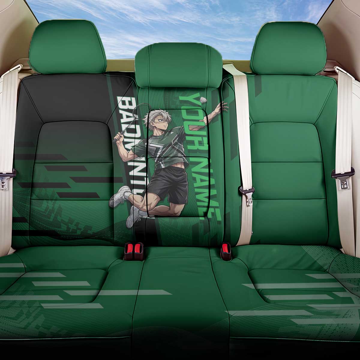 Personalized Shinazugawa Sanemi Badminton Back Car Seat Cover Design with Jump Shot Pose - The Mazicc