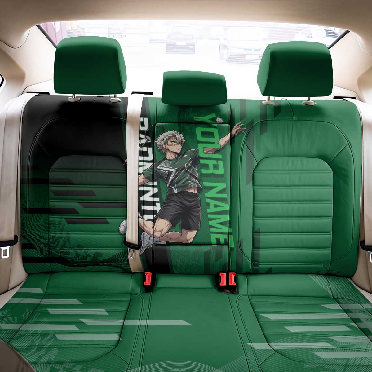 Personalized Shinazugawa Sanemi Badminton Back Car Seat Cover Design with Jump Shot Pose - The Mazicc