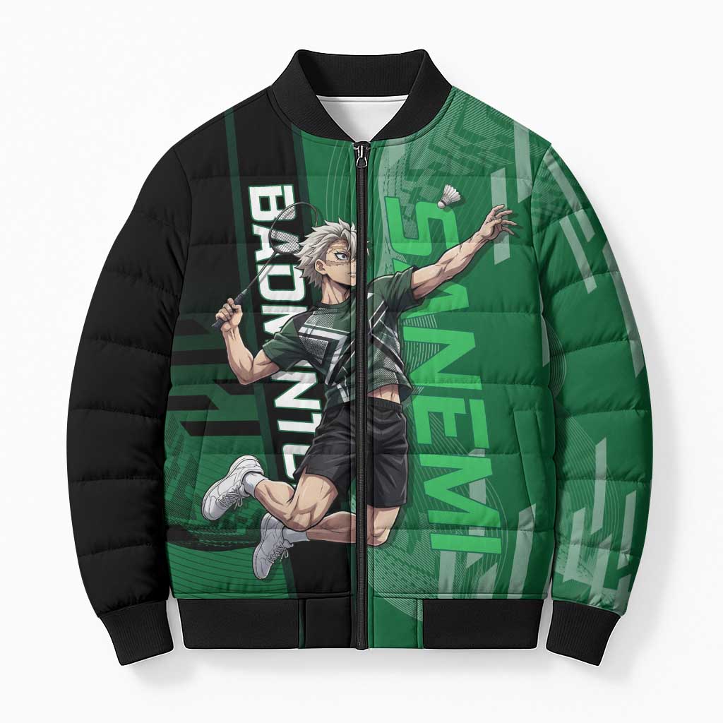 Personalized Shinazugawa Sanemi Badminton Bomber Puffer Jacket Design with Jump Shot Pose - The Mazicc