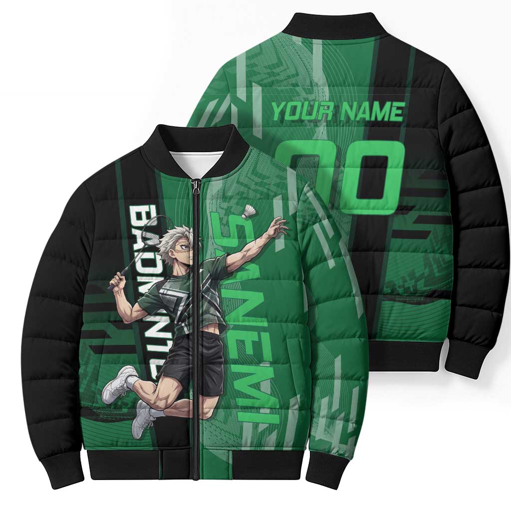 Personalized Shinazugawa Sanemi Badminton Bomber Puffer Jacket Design with Jump Shot Pose - The Mazicc