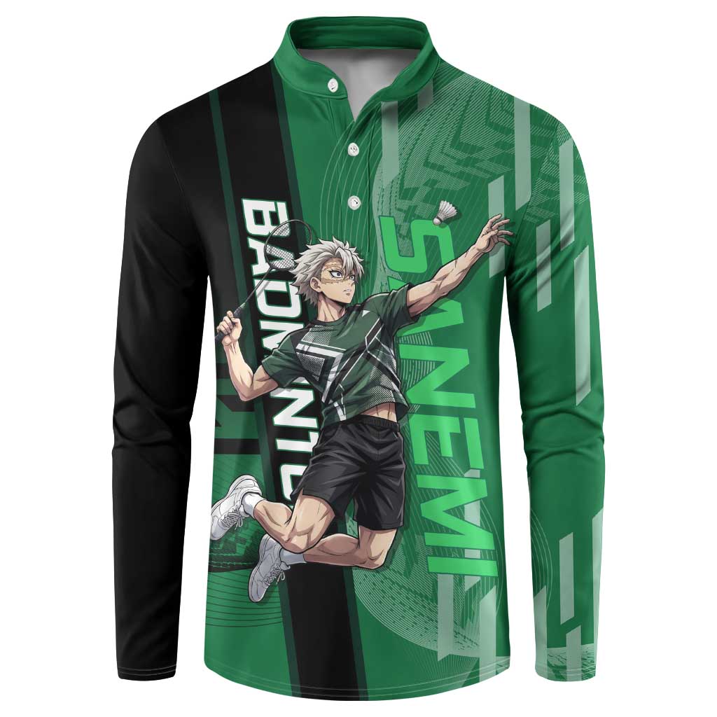 Personalized Shinazugawa Sanemi Badminton Button Sweatshirt Design with Jump Shot Pose - The Mazicc