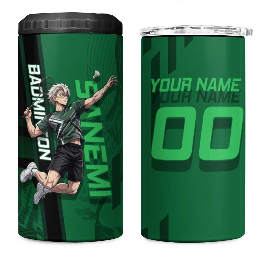 Personalized Shinazugawa Sanemi Badminton 4 in 1 Can Cooler Tumbler Design with Jump Shot Pose - The Mazicc