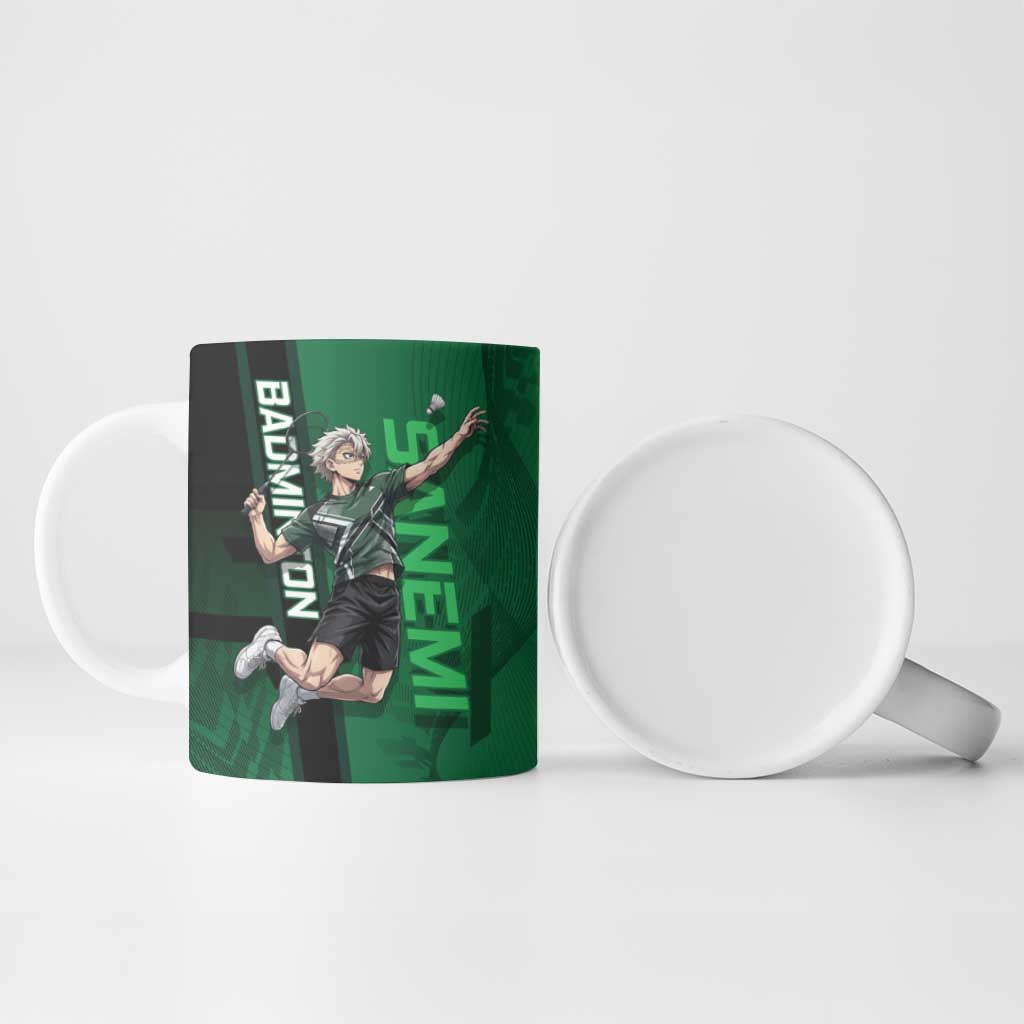 Personalized Shinazugawa Sanemi Badminton Ceramic Mug Design with Jump Shot Pose - The Mazicc
