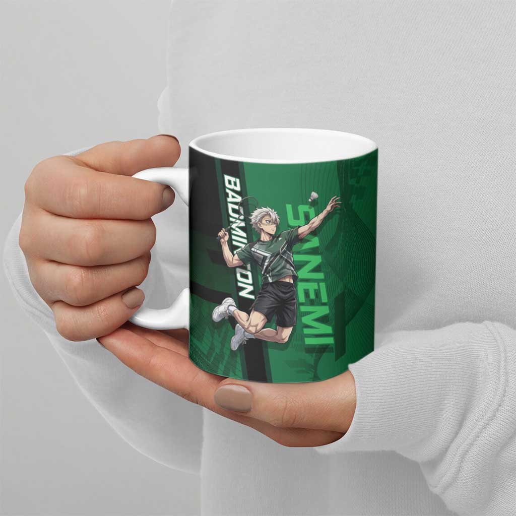 Personalized Shinazugawa Sanemi Badminton Ceramic Mug Design with Jump Shot Pose - The Mazicc