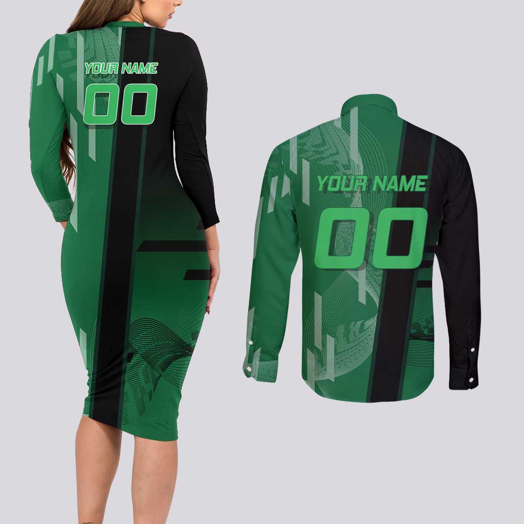 Personalized Shinazugawa Sanemi Badminton Couples Matching Long Sleeve Bodycon Dress and Long Sleeve Button Shirt Design with Jump Shot Pose - The Mazicc