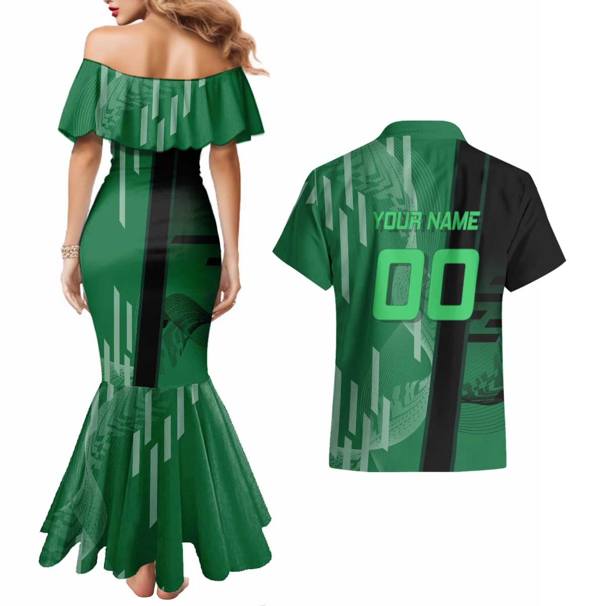 Personalized Shinazugawa Sanemi Badminton Couples Matching Mermaid Dress and Hawaiian Shirt Design with Jump Shot Pose - The Mazicc