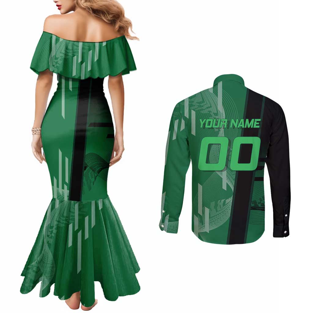 Personalized Shinazugawa Sanemi Badminton Couples Matching Mermaid Dress and Long Sleeve Button Shirt Design with Jump Shot Pose - The Mazicc