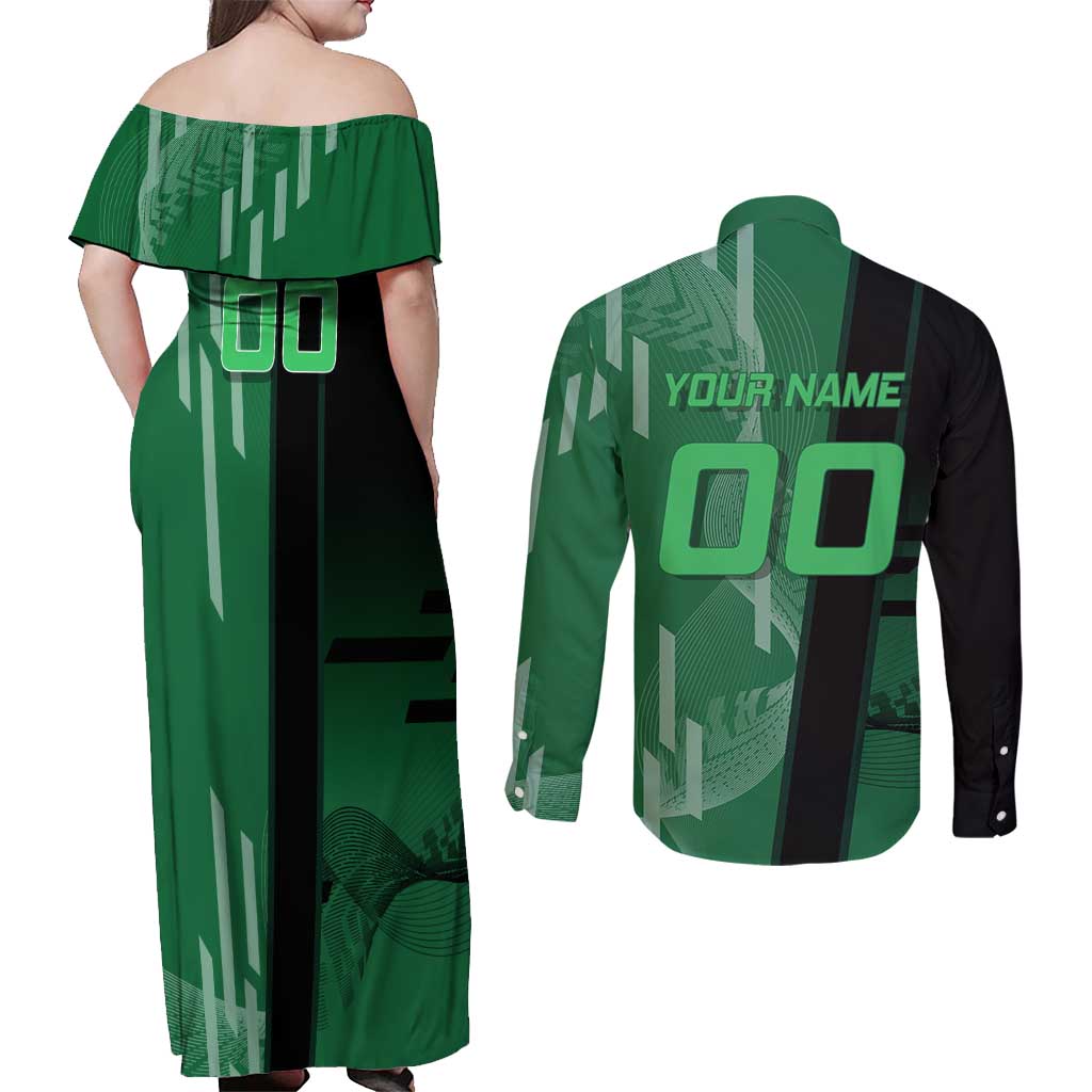 Personalized Shinazugawa Sanemi Badminton Couples Matching Off Shoulder Maxi Dress and Long Sleeve Button Shirt Design with Jump Shot Pose - The Mazicc