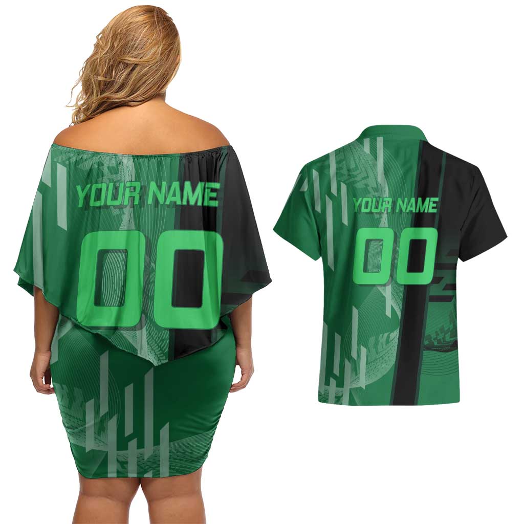 Personalized Shinazugawa Sanemi Badminton Couples Matching Off Shoulder Short Dress and Hawaiian Shirt Design with Jump Shot Pose - The Mazicc