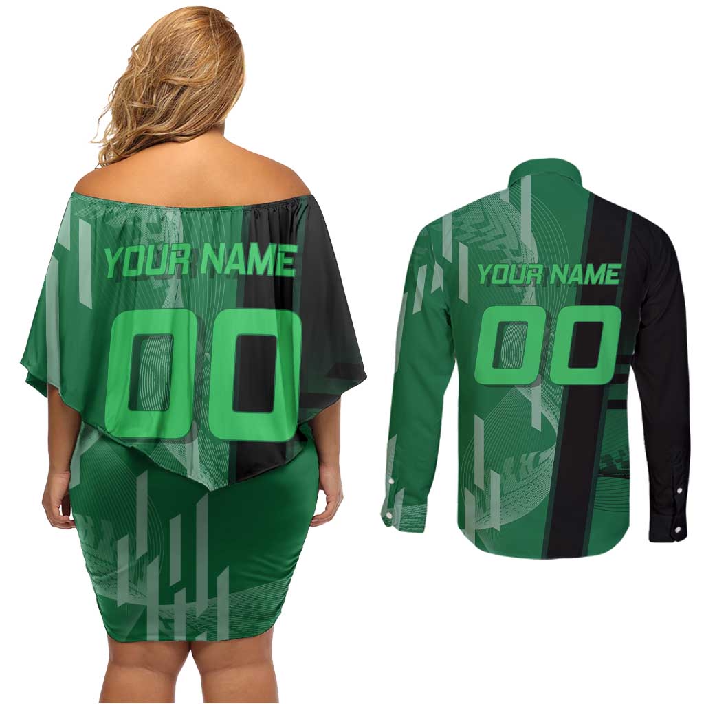 Personalized Shinazugawa Sanemi Badminton Couples Matching Off Shoulder Short Dress and Long Sleeve Button Shirt Design with Jump Shot Pose - The Mazicc