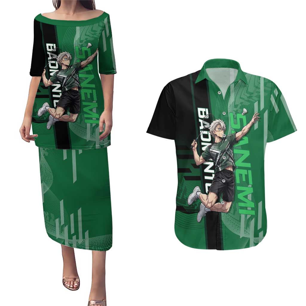 Personalized Shinazugawa Sanemi Badminton Couples Matching Puletasi and Hawaiian Shirt Design with Jump Shot Pose - The Mazicc