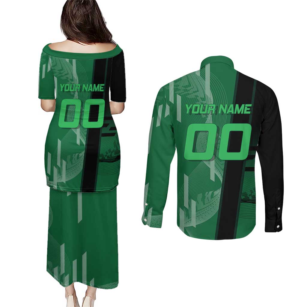 Personalized Shinazugawa Sanemi Badminton Couples Matching Puletasi and Long Sleeve Button Shirt Design with Jump Shot Pose - The Mazicc