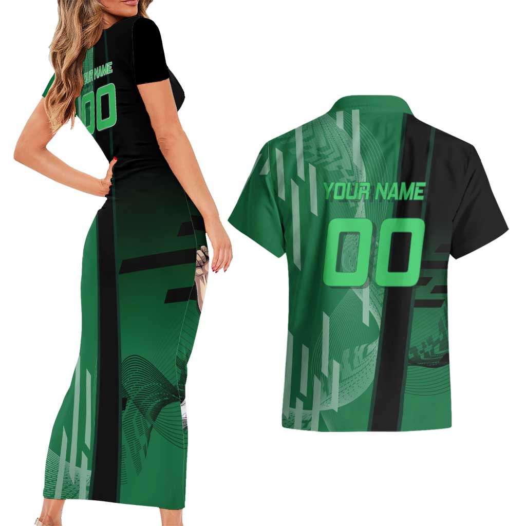 Personalized Shinazugawa Sanemi Badminton Couples Matching Short Sleeve Bodycon Dress and Hawaiian Shirt Design with Jump Shot Pose - The Mazicc