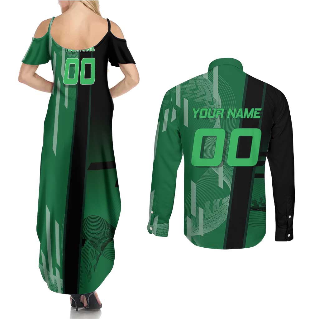 Personalized Shinazugawa Sanemi Badminton Couples Matching Summer Maxi Dress and Long Sleeve Button Shirt Design with Jump Shot Pose - The Mazicc