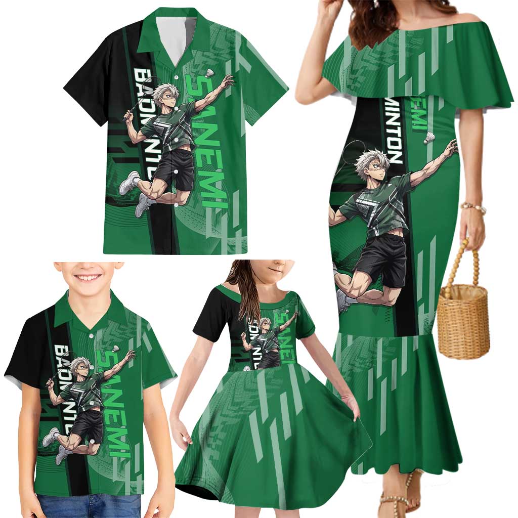 Personalized Shinazugawa Sanemi Badminton Family Matching Mermaid Dress and Hawaiian Shirt Design with Jump Shot Pose