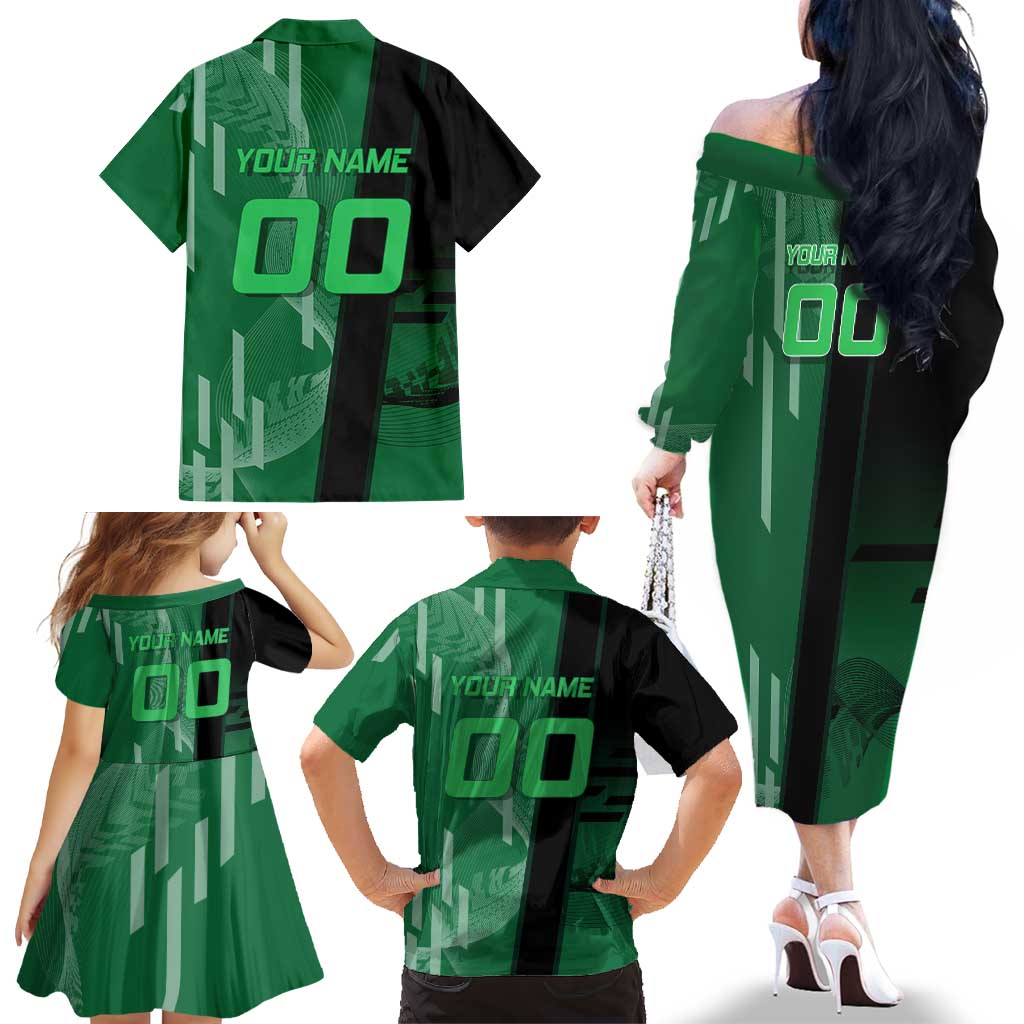 Personalized Shinazugawa Sanemi Badminton Family Matching Off The Shoulder Long Sleeve Dress and Hawaiian Shirt Design with Jump Shot Pose
