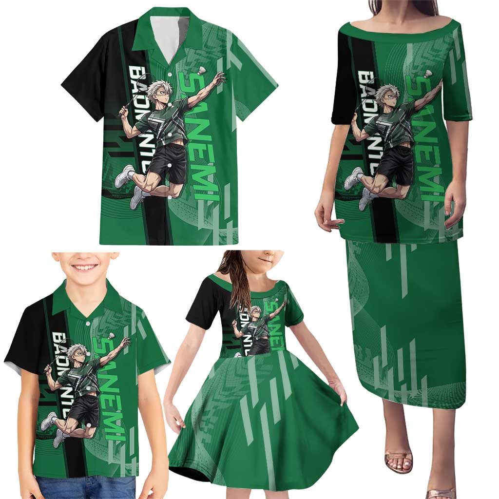 Personalized Shinazugawa Sanemi Badminton Family Matching Puletasi and Hawaiian Shirt Design with Jump Shot Pose