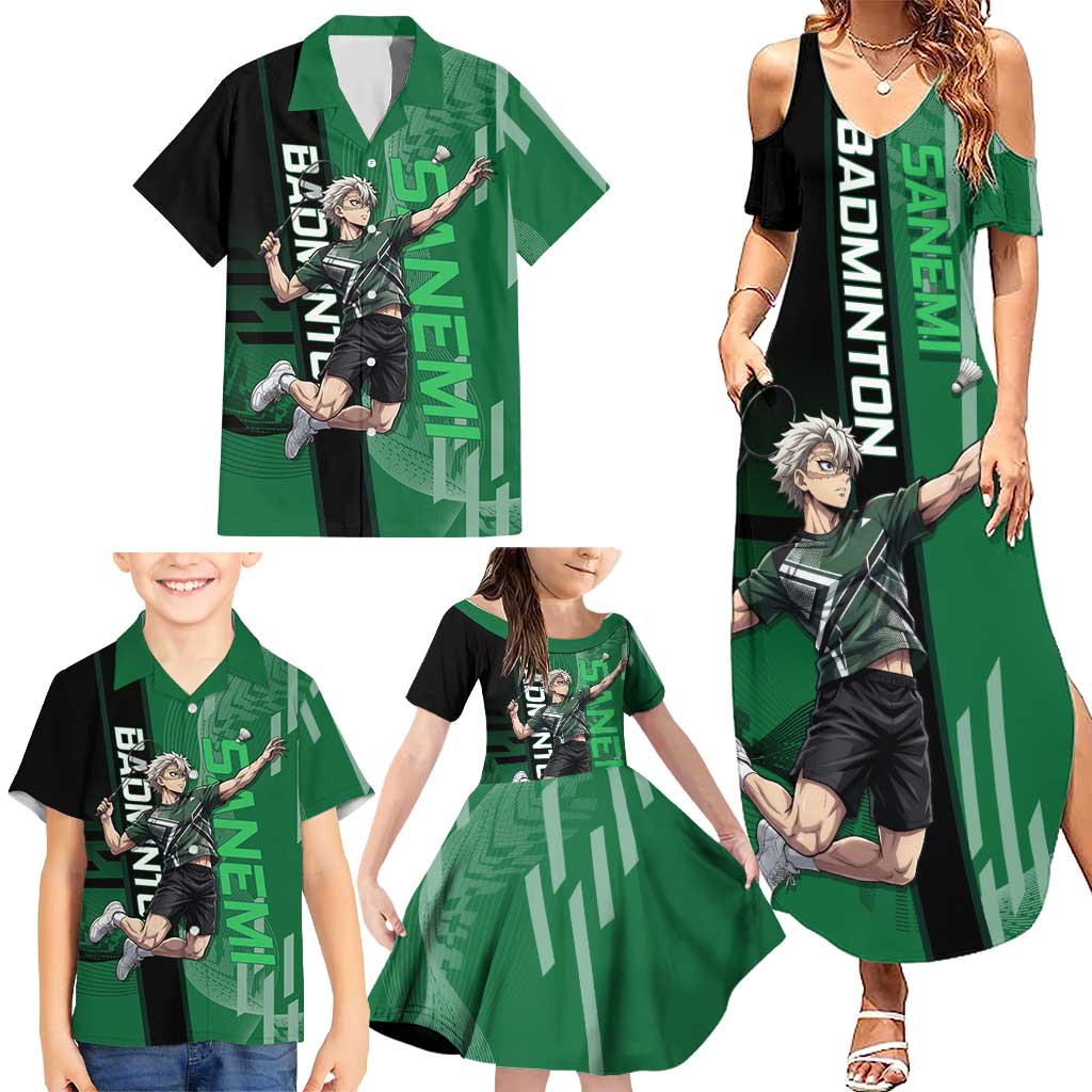 Personalized Shinazugawa Sanemi Badminton Family Matching Summer Maxi Dress and Hawaiian Shirt Design with Jump Shot Pose