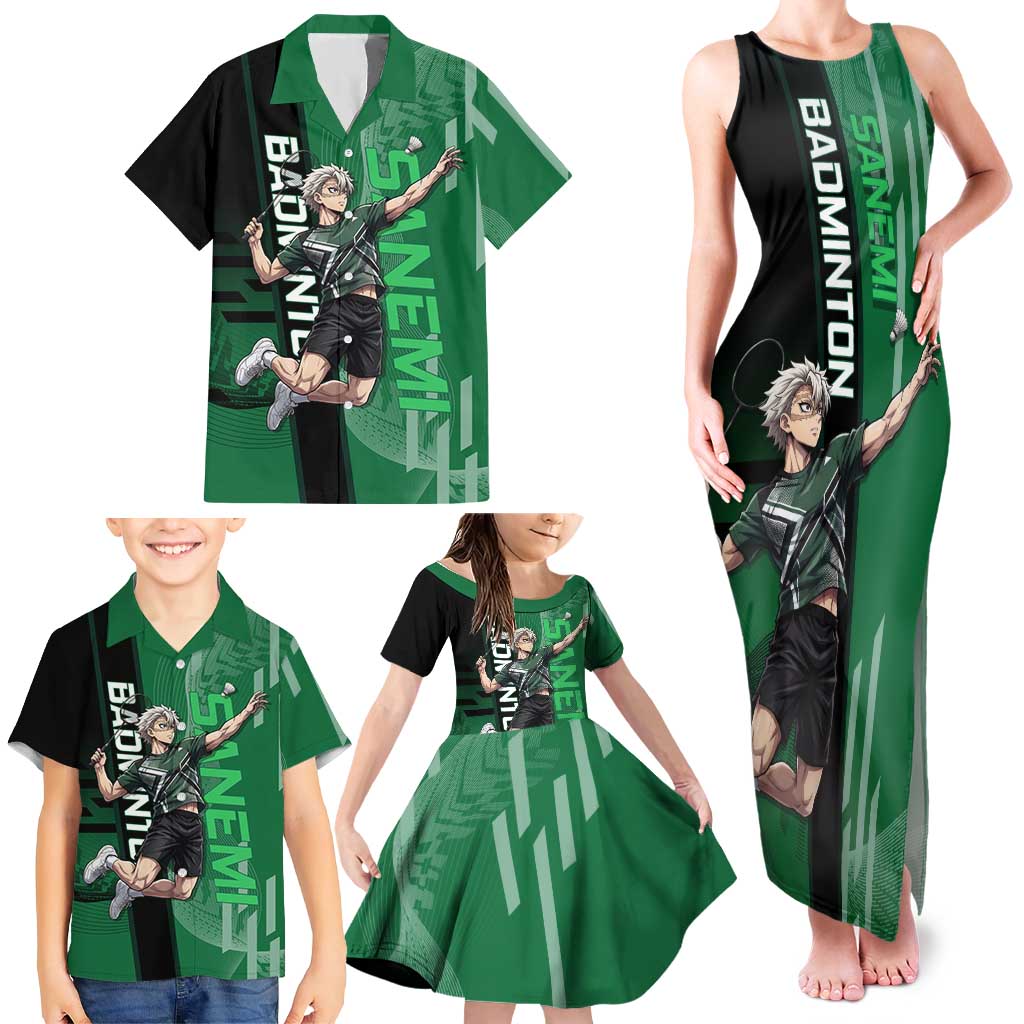 Personalized Shinazugawa Sanemi Badminton Family Matching Tank Maxi Dress and Hawaiian Shirt Design with Jump Shot Pose