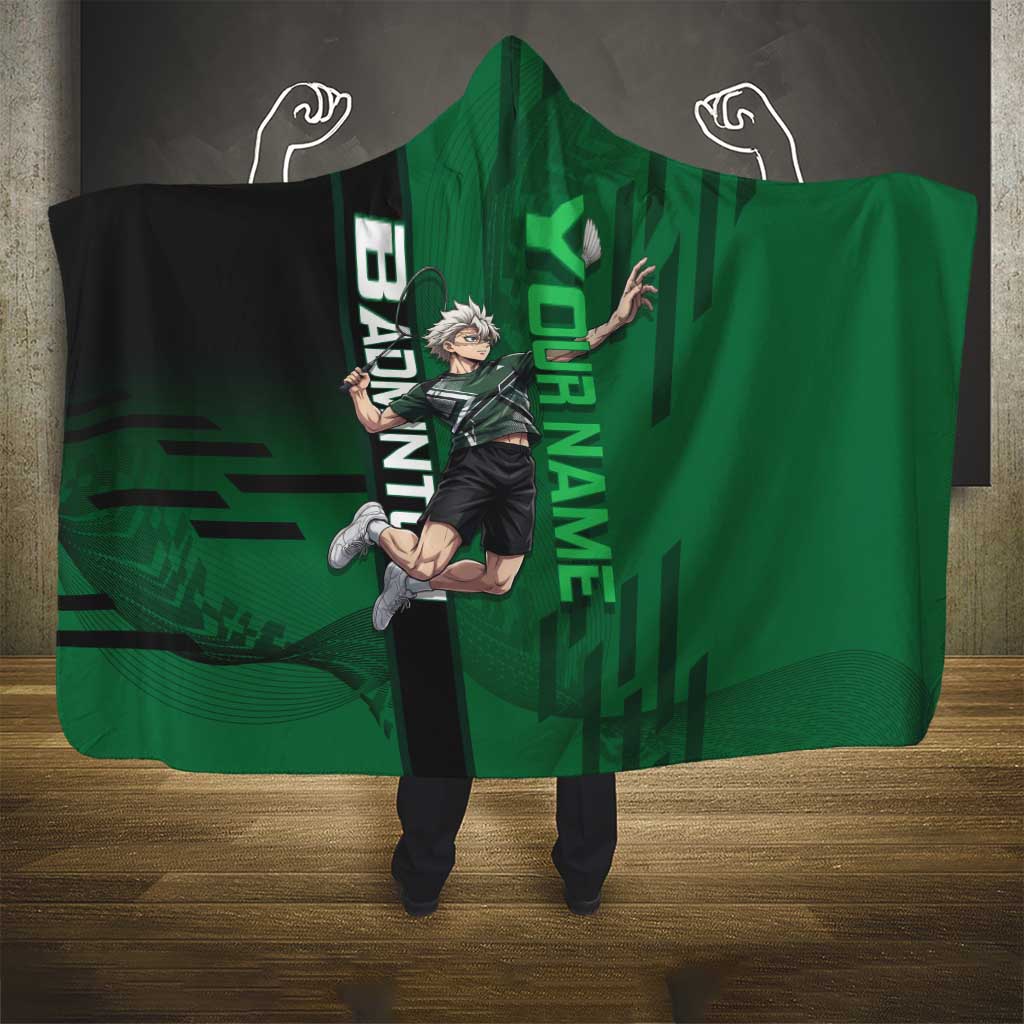 Personalized Shinazugawa Sanemi Badminton Hooded Blanket Design with Jump Shot Pose - The Mazicc