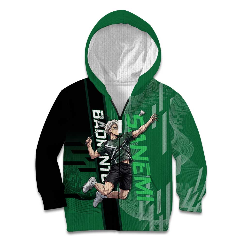 Personalized Shinazugawa Sanemi Badminton Kid Hoodie Design with Jump Shot Pose - The Mazicc