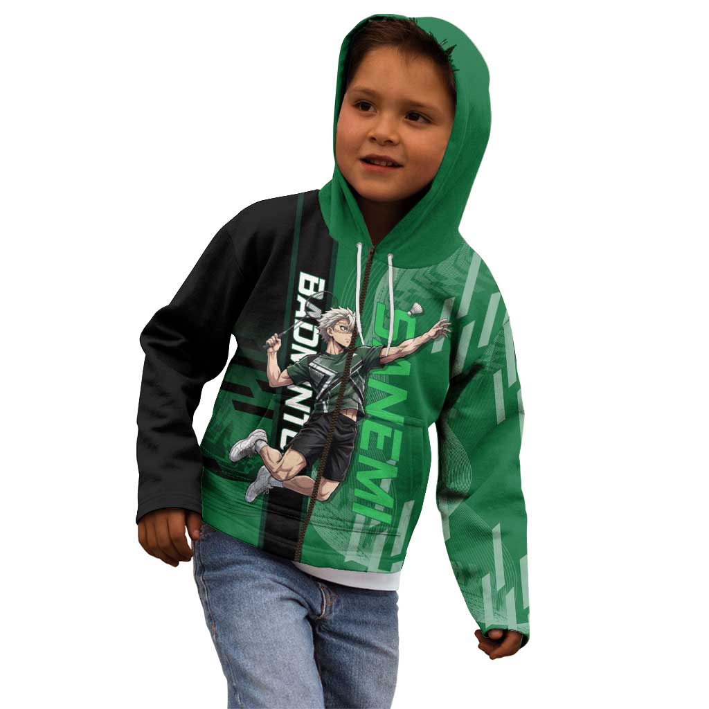 Personalized Shinazugawa Sanemi Badminton Kid Hoodie Design with Jump Shot Pose - The Mazicc