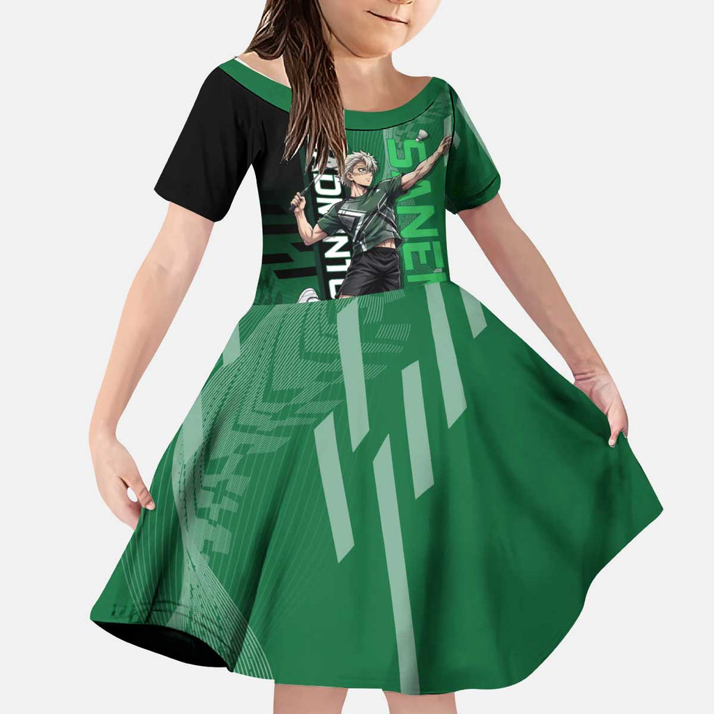 Personalized Shinazugawa Sanemi Badminton Kid Short Sleeve Dress Design with Jump Shot Pose - The Mazicc