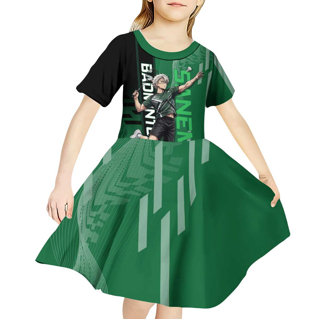 Personalized Shinazugawa Sanemi Badminton Kid Short Sleeve Dress Design with Jump Shot Pose - The Mazicc