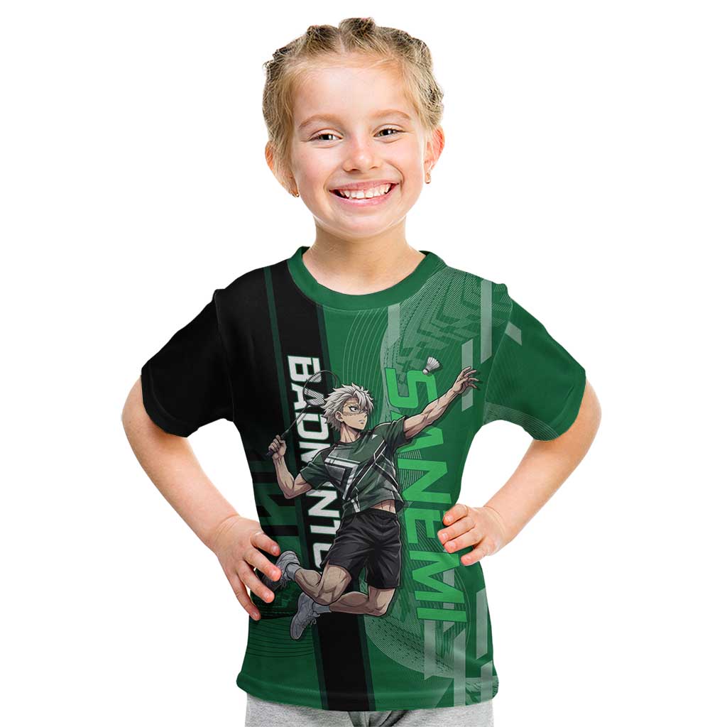 Personalized Shinazugawa Sanemi Badminton Kid T Shirt Design with Jump Shot Pose - The Mazicc