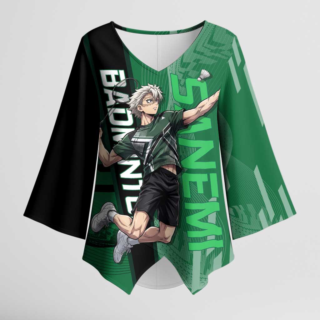 Personalized Shinazugawa Sanemi Badminton Kimono Sleeve Blouse Design with Jump Shot Pose - The Mazicc