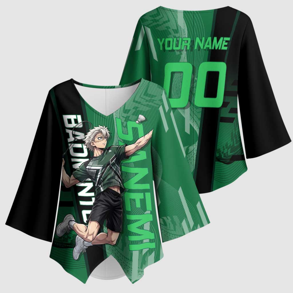 Personalized Shinazugawa Sanemi Badminton Kimono Sleeve Blouse Design with Jump Shot Pose - The Mazicc