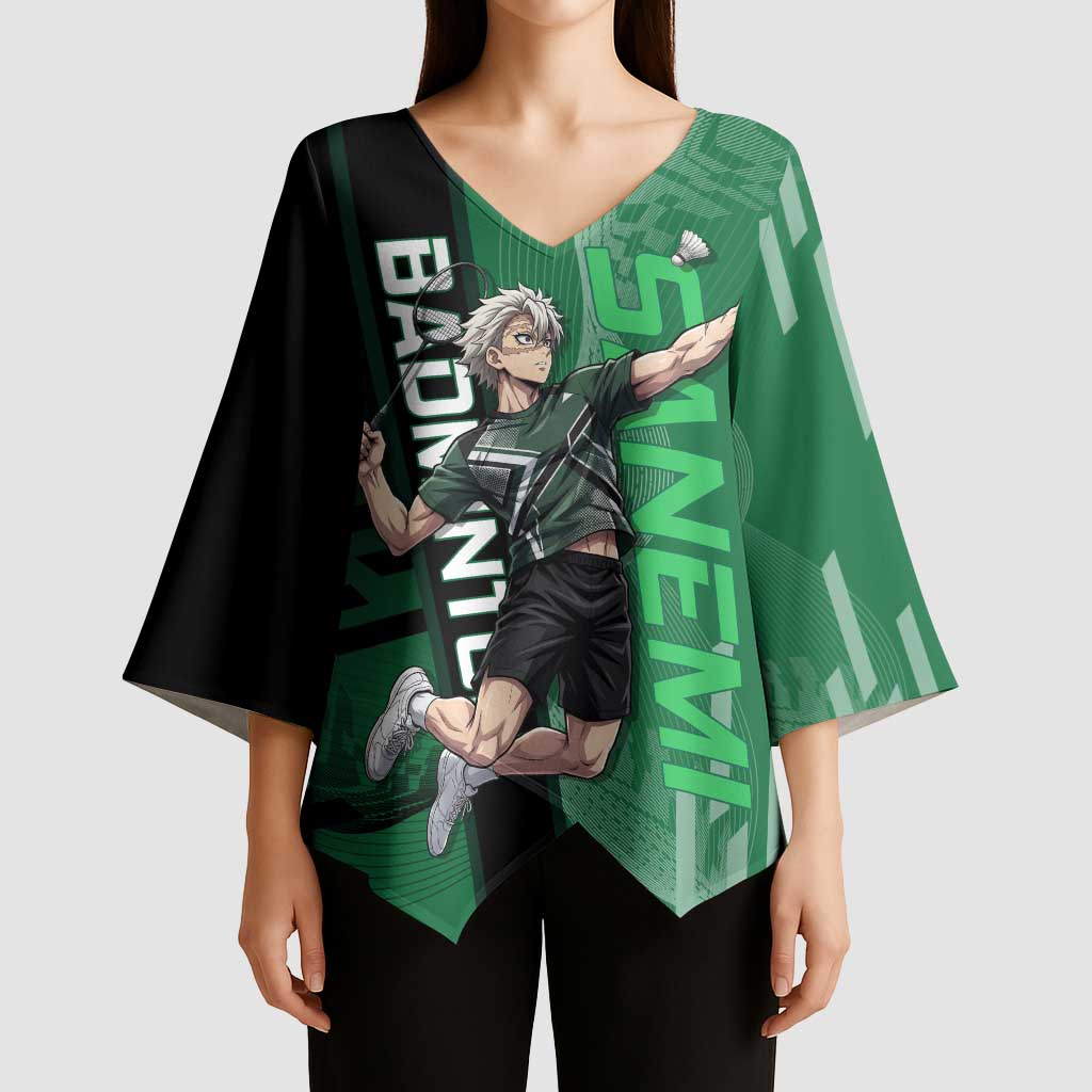 Personalized Shinazugawa Sanemi Badminton Kimono Sleeve Blouse Design with Jump Shot Pose - The Mazicc
