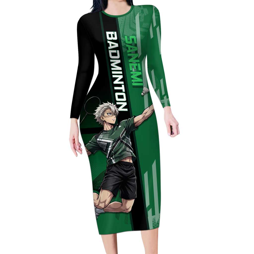 Personalized Shinazugawa Sanemi Badminton Long Sleeve Bodycon Dress Design with Jump Shot Pose - The Mazicc