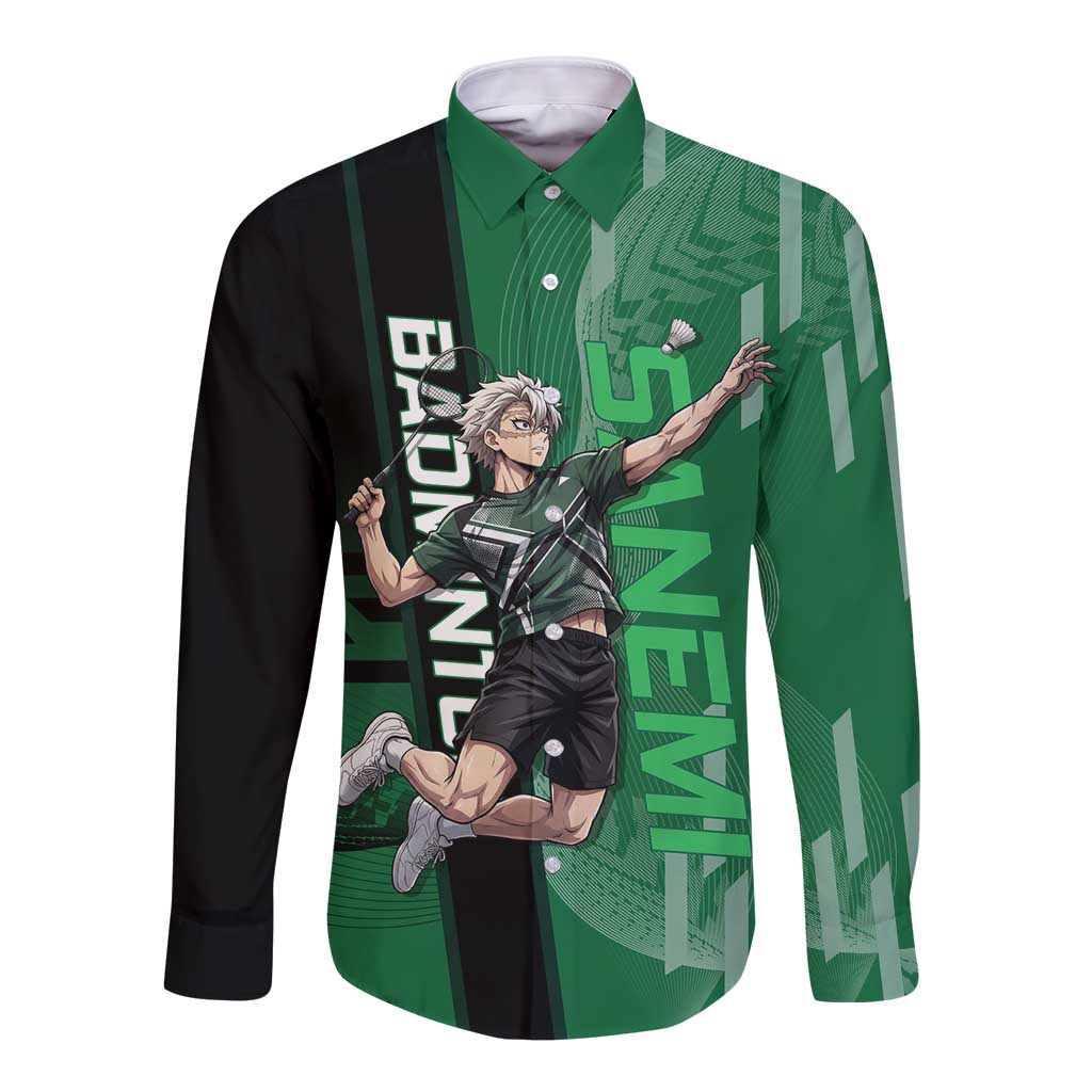 Personalized Shinazugawa Sanemi Badminton Long Sleeve Button Shirt Design with Jump Shot Pose - The Mazicc