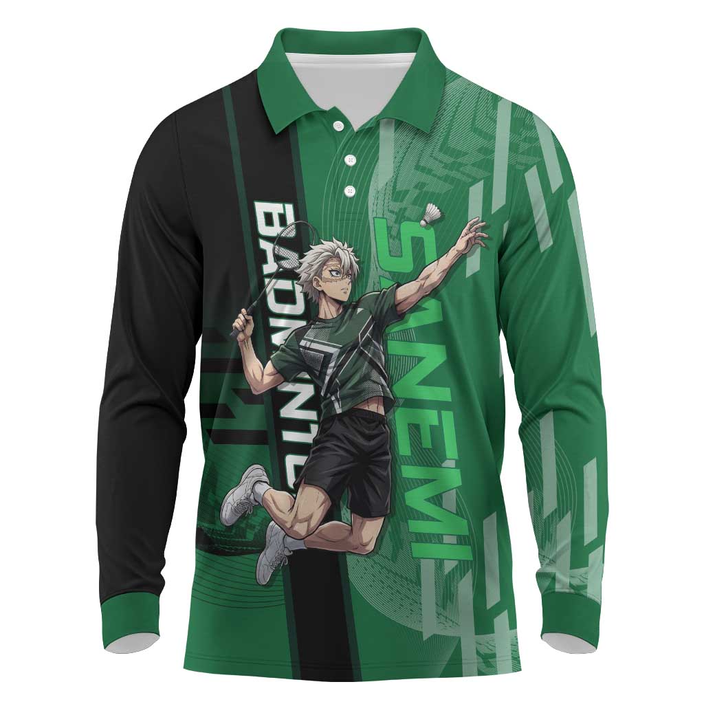 Personalized Shinazugawa Sanemi Badminton Long Sleeve Polo Shirt Design with Jump Shot Pose - The Mazicc