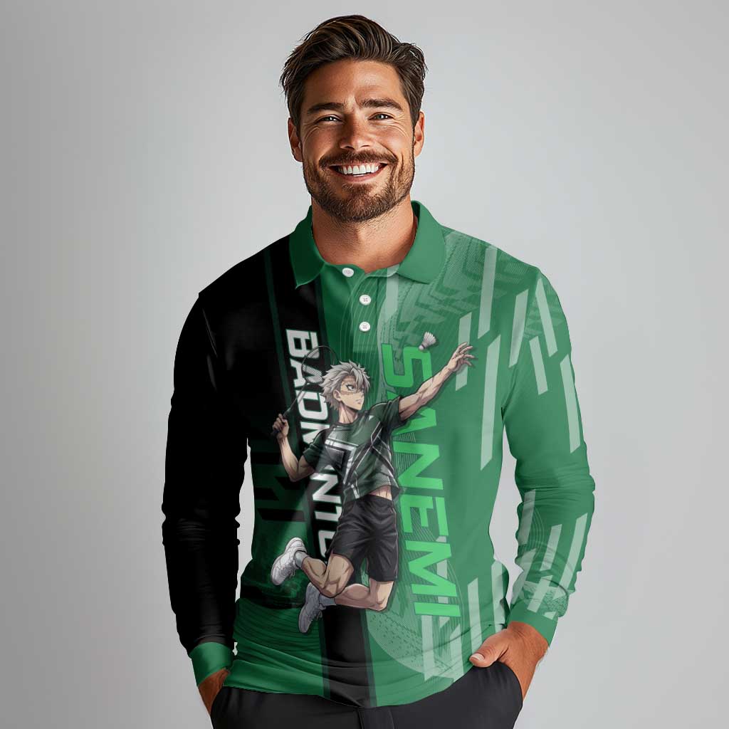 Personalized Shinazugawa Sanemi Badminton Long Sleeve Polo Shirt Design with Jump Shot Pose - The Mazicc
