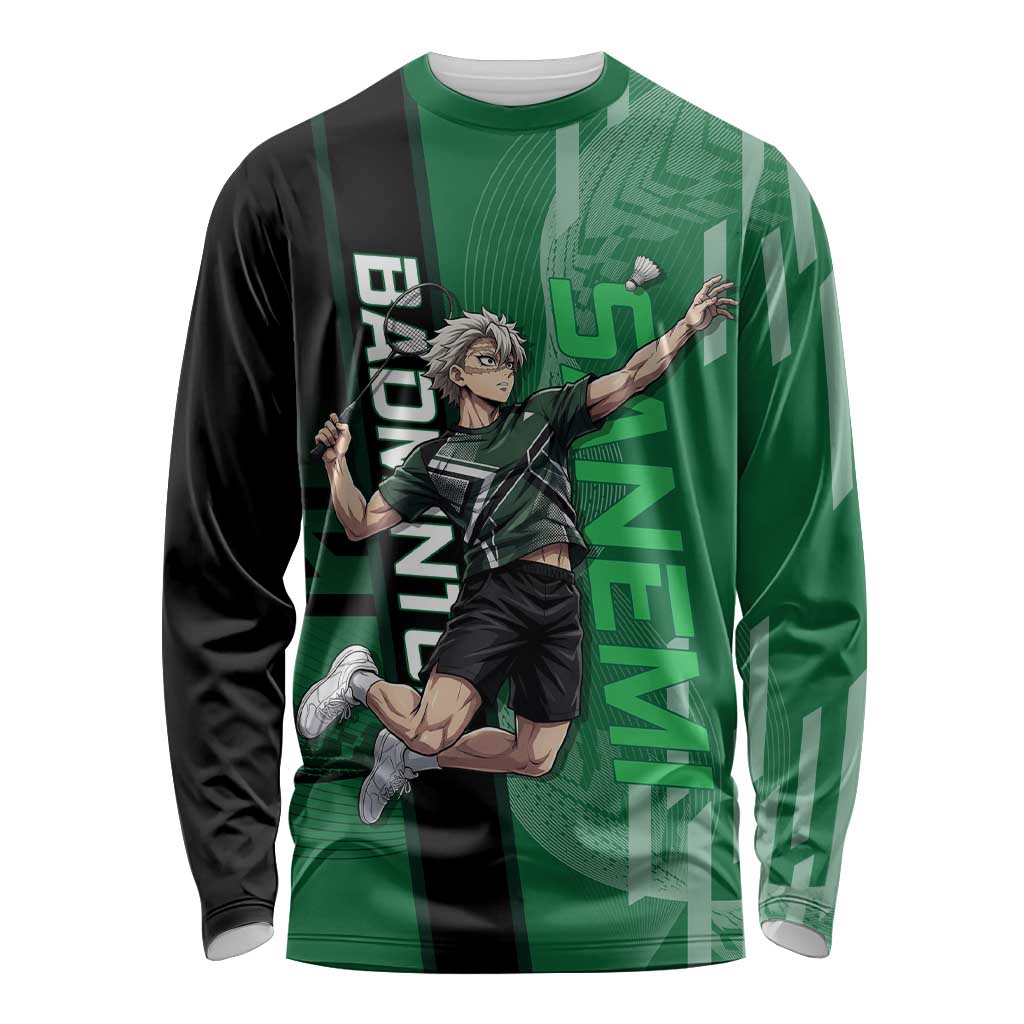 Personalized Shinazugawa Sanemi Badminton Long Sleeve Shirt Design with Jump Shot Pose - The Mazicc