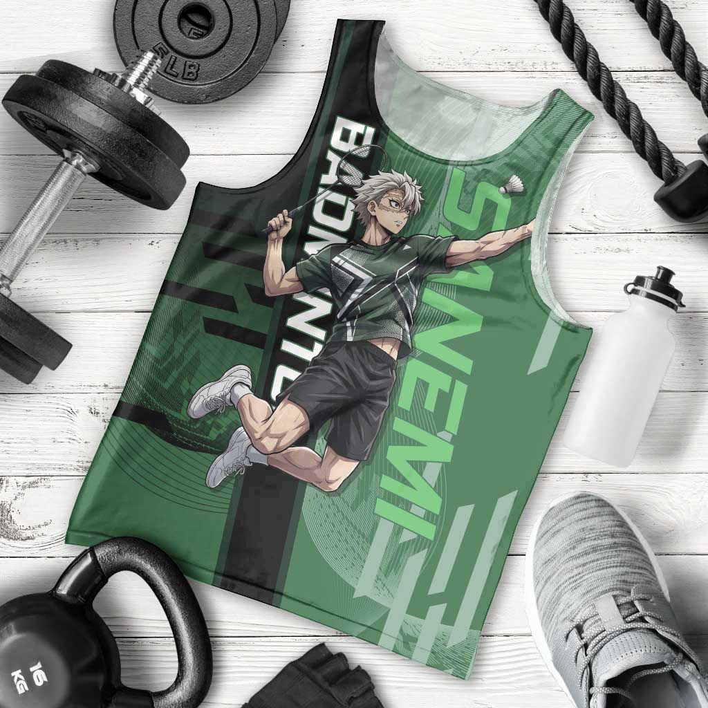 Personalized Shinazugawa Sanemi Badminton Men Tank Top Design with Jump Shot Pose - The Mazicc