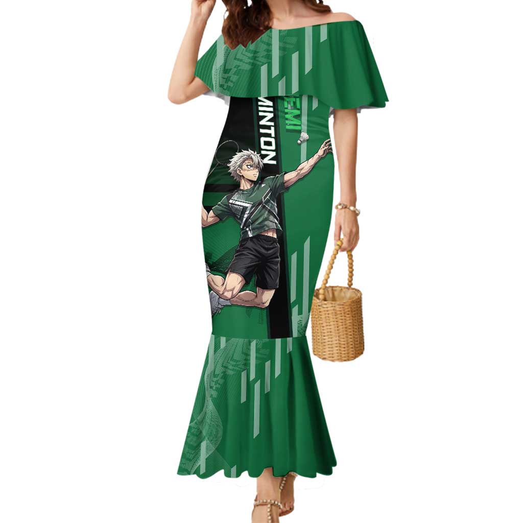 Personalized Shinazugawa Sanemi Badminton Mermaid Dress Design with Jump Shot Pose - The Mazicc