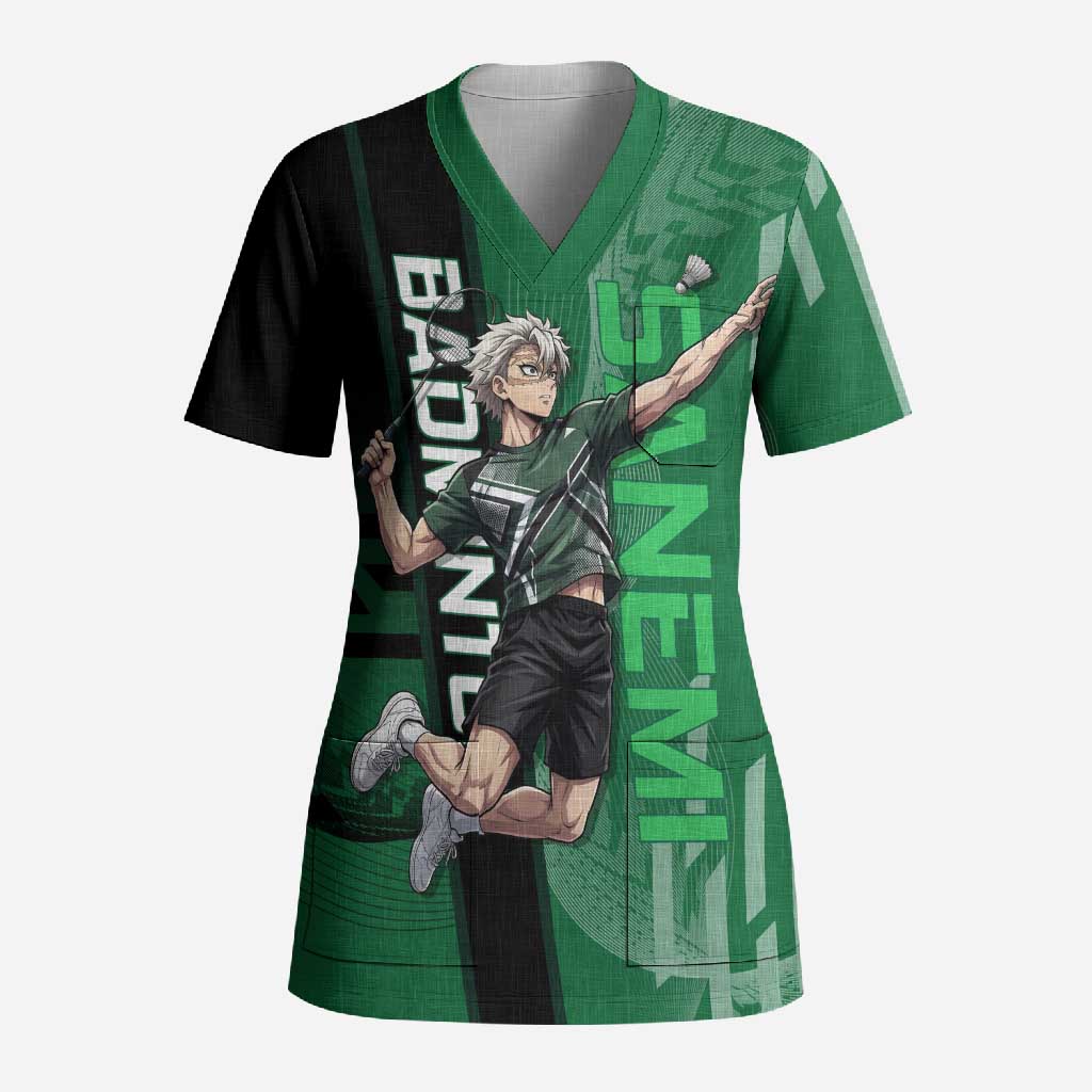 Personalized Shinazugawa Sanemi Badminton Scrub Top Design with Jump Shot Pose - The Mazicc