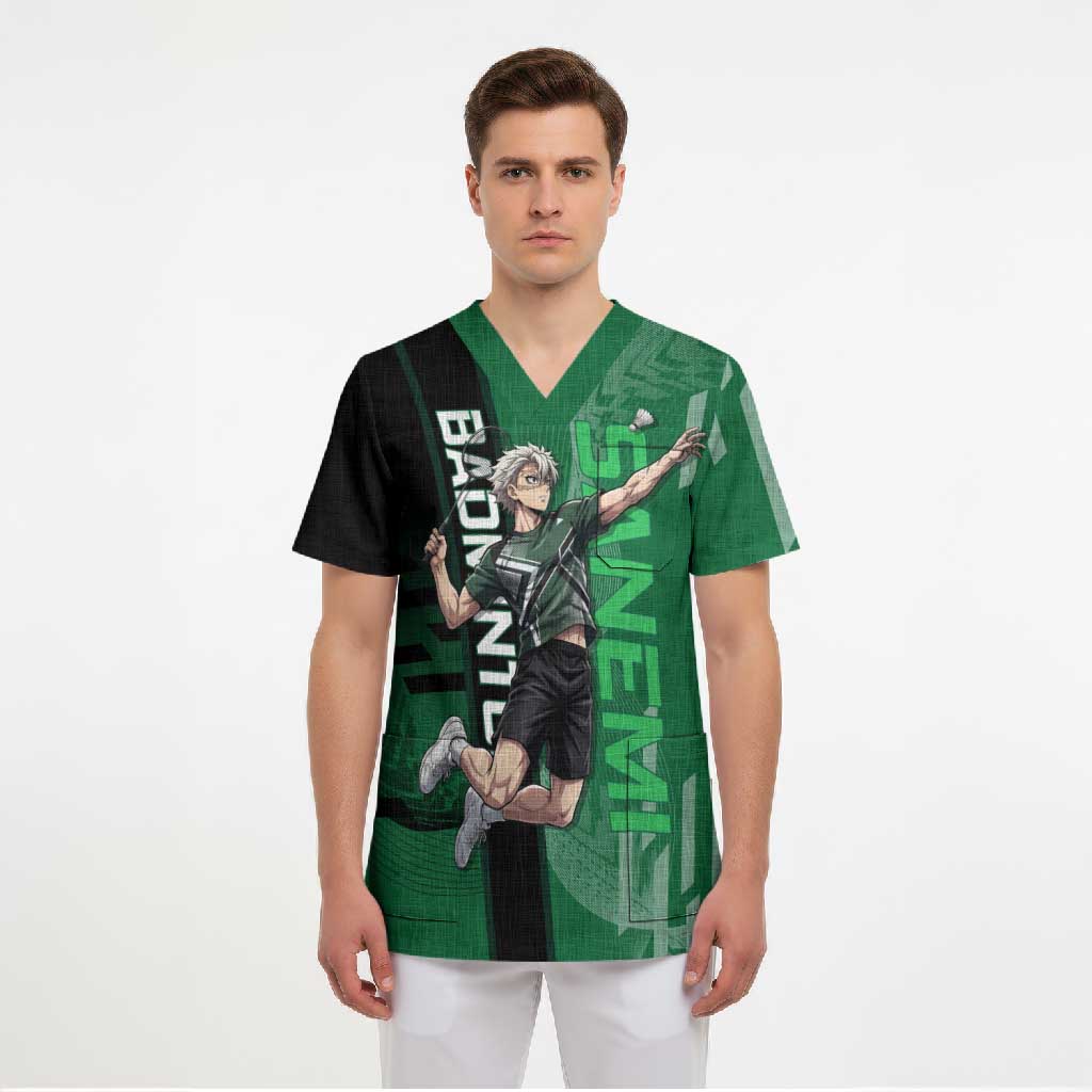 Personalized Shinazugawa Sanemi Badminton Scrub Top Design with Jump Shot Pose - The Mazicc