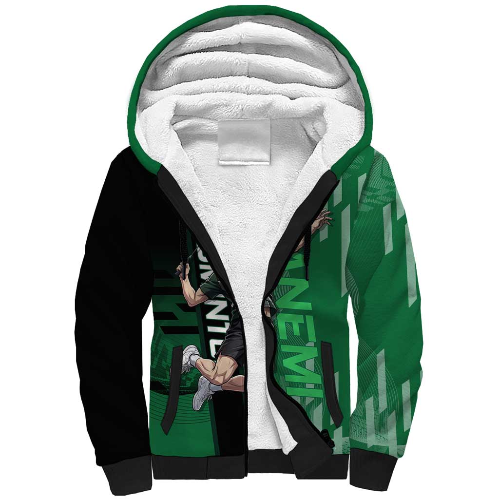 Personalized Shinazugawa Sanemi Badminton Sherpa Hoodie Design with Jump Shot Pose - The Mazicc