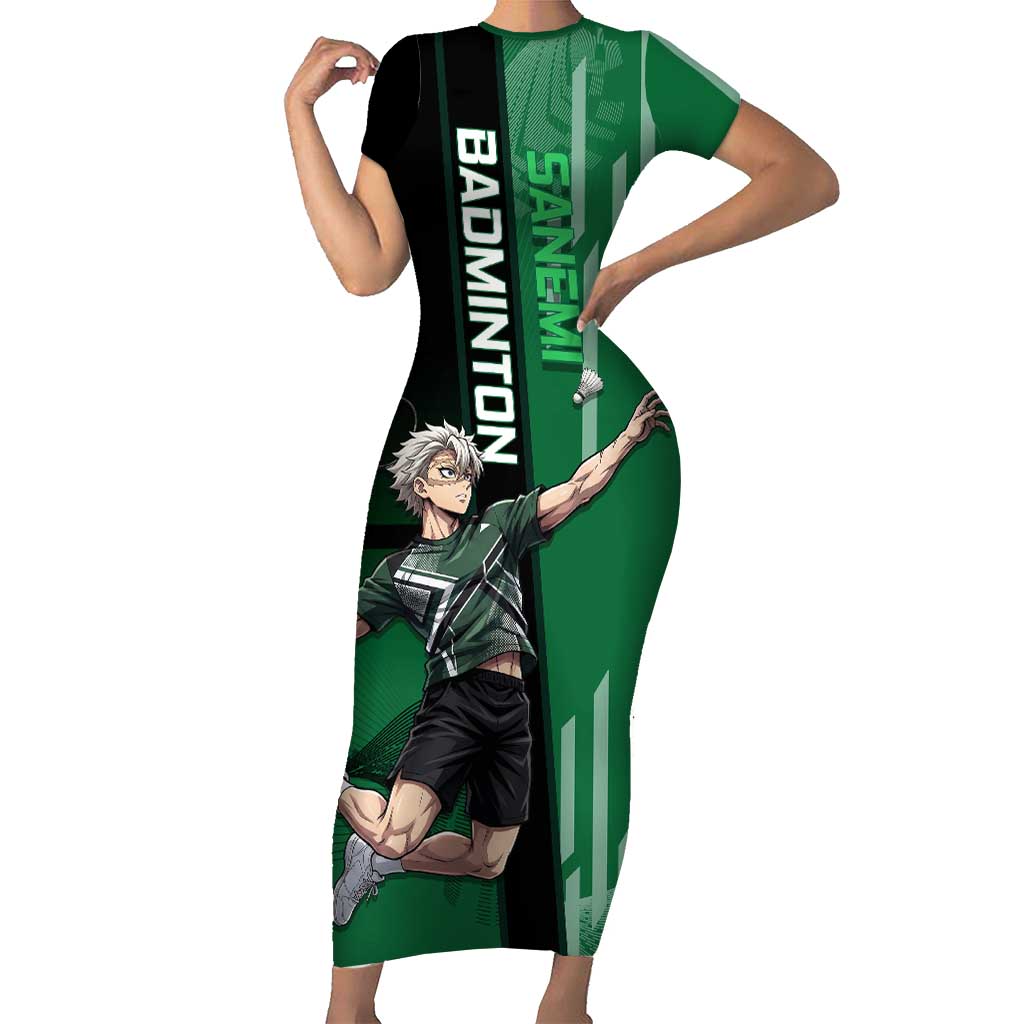 Personalized Shinazugawa Sanemi Badminton Short Sleeve Bodycon Dress Design with Jump Shot Pose - The Mazicc