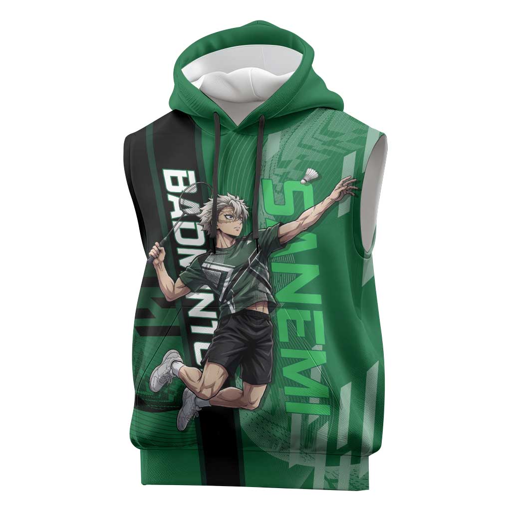Personalized Shinazugawa Sanemi Badminton Sleeveless Hoodie Design with Jump Shot Pose - The Mazicc