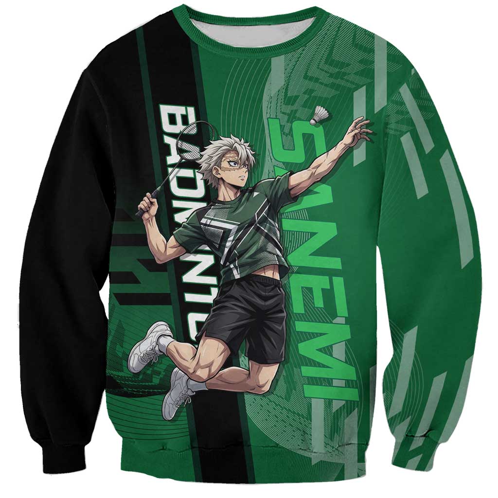 Personalized Shinazugawa Sanemi Badminton Sweatshirt Design with Jump Shot Pose - The Mazicc
