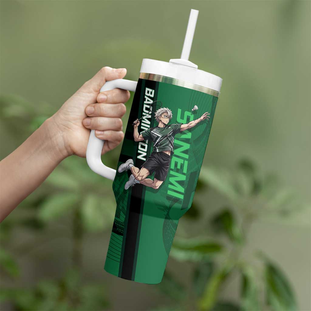 Personalized Shinazugawa Sanemi Badminton Tumbler With Handle Design with Jump Shot Pose - The Mazicc