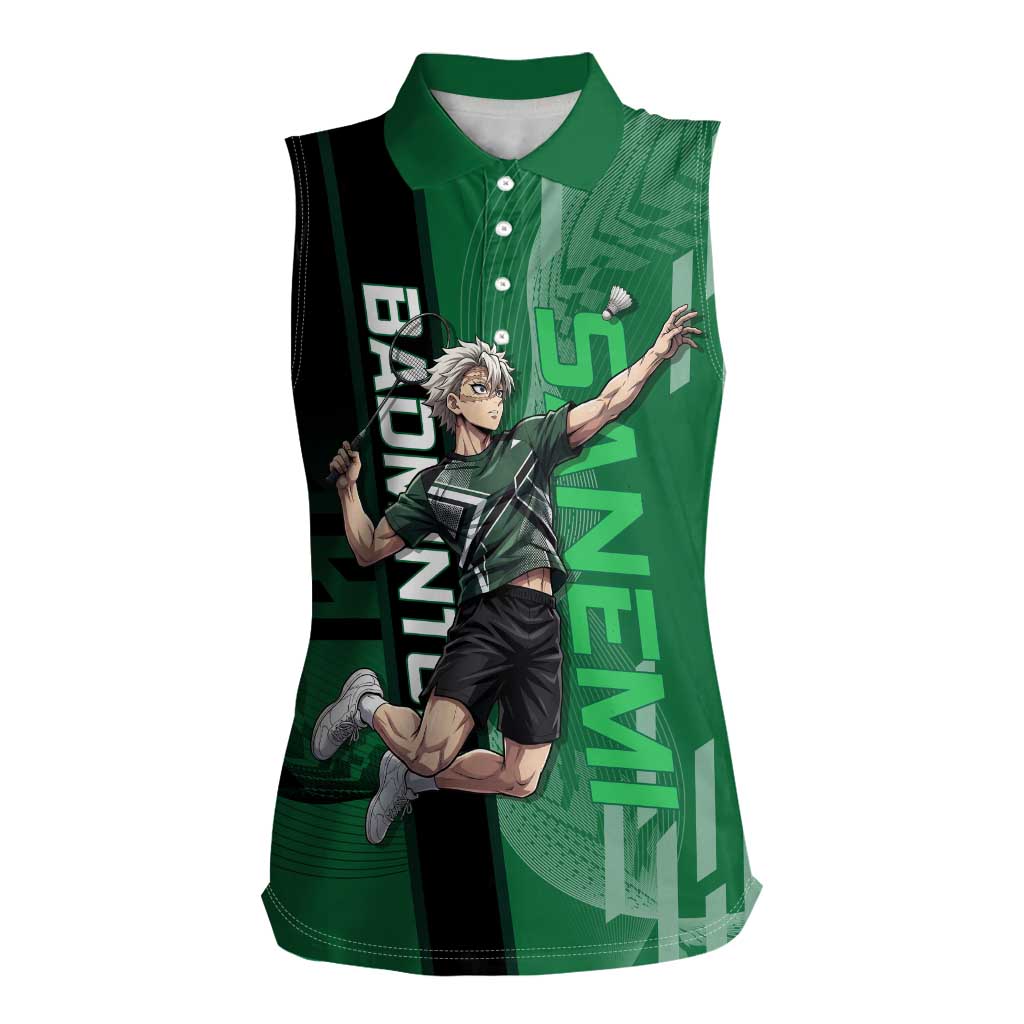 Personalized Shinazugawa Sanemi Badminton Women Sleeveless Polo Shirt Design with Jump Shot Pose - The Mazicc
