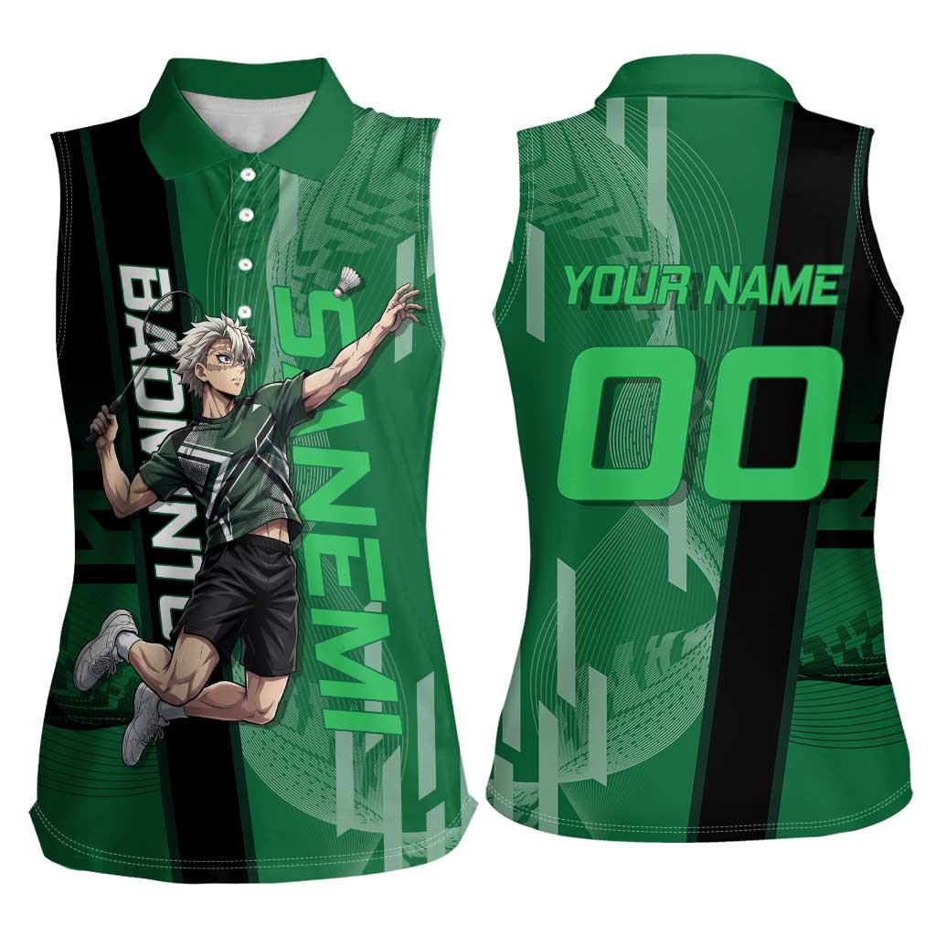 Personalized Shinazugawa Sanemi Badminton Women Sleeveless Polo Shirt Design with Jump Shot Pose - The Mazicc